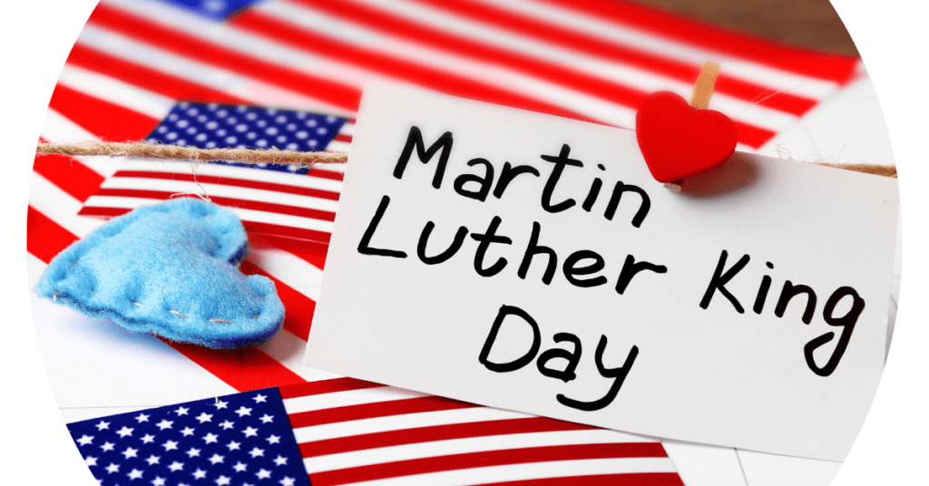 USA Flags with Martin Luther King Day text